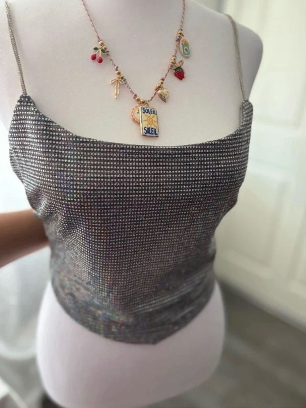 Women's Holographic Silver Sequin Cami